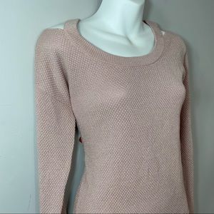 Michael Kors pink sparkly cold shoulder knit sweater long sleeve cozy top
